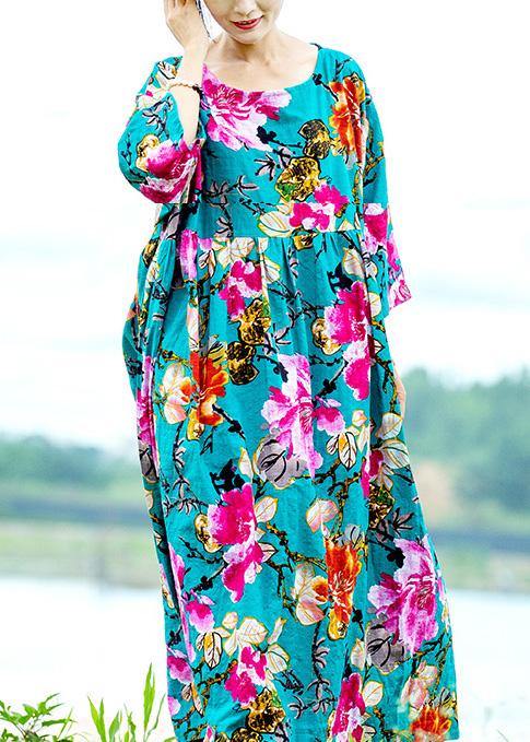 Italian Extra Large Hem Cinched Linen Dress Ideas Green Print Dresses Summer