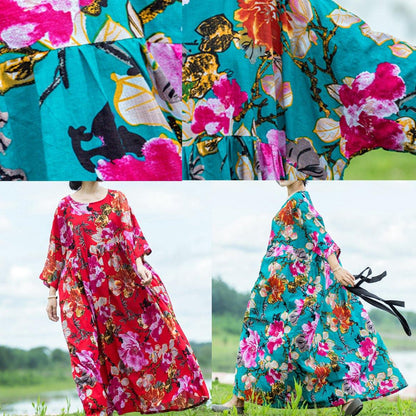 Italian Extra Large Hem Cinched Linen Dress Ideas Green Print Dresses Summer