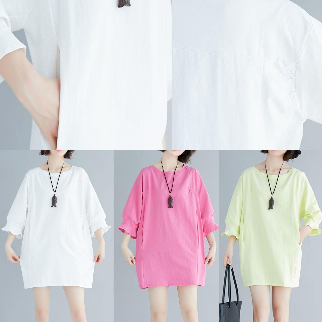 Italian Flare Sleeve Cotton Clothes Work Outfits White O Neck Dress Summer