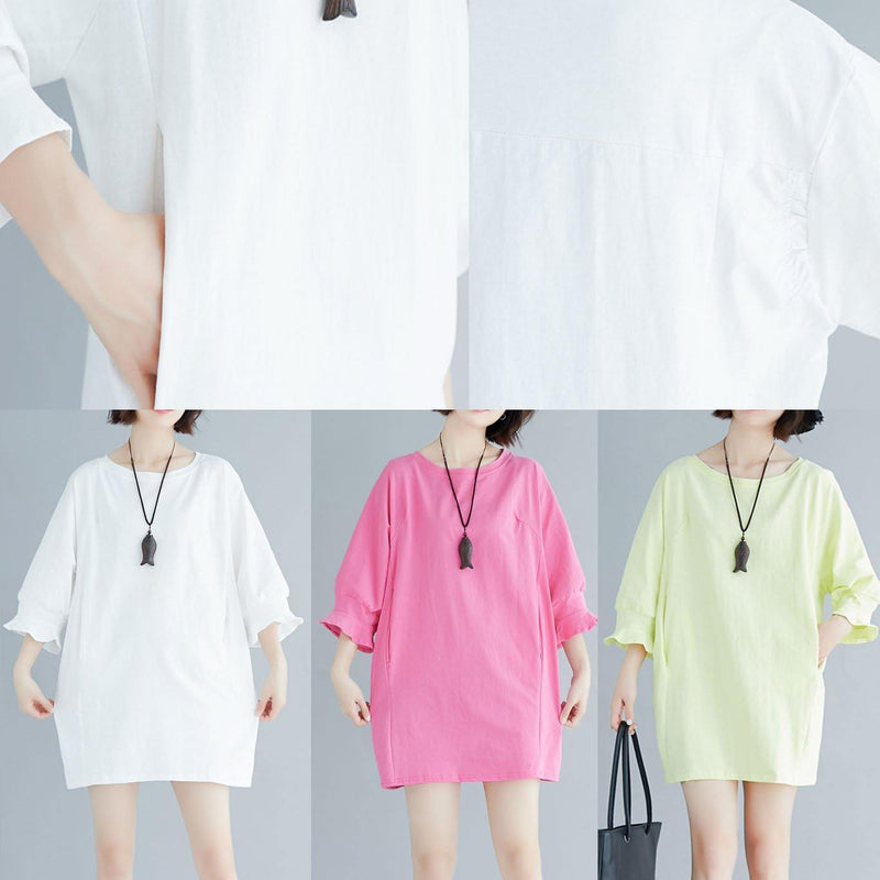 Italian Flare Sleeve Cotton Clothes Work Outfits White O Neck Dress Summer