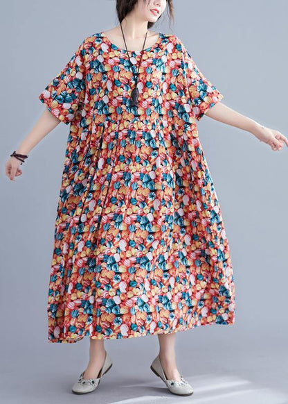 Italian Cotton Robes O Neck Cinched Maxi Summer Dress