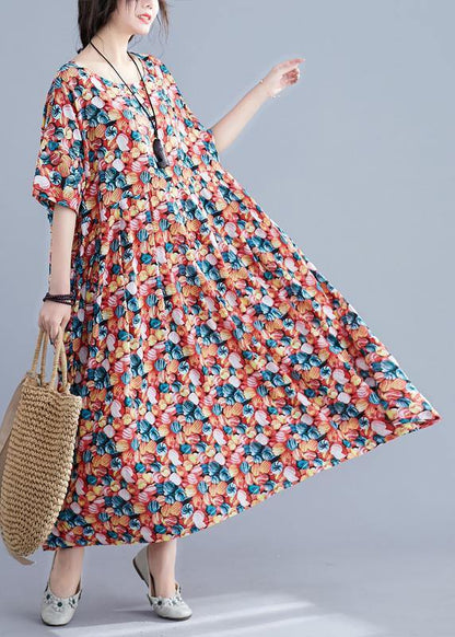 Italian Cotton Robes O Neck Cinched Maxi Summer Dress