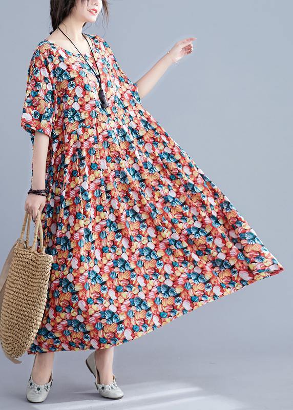 Italian Cotton Robes O Neck Cinched Maxi Summer Dress