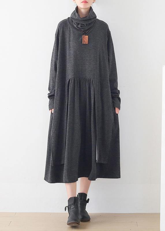 Italian Gray Tunics High Neck Asymmetric Long Dresses