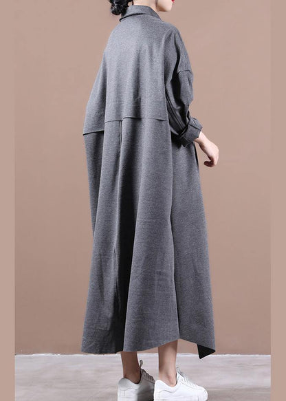 Italian Gray Dresses Lapel Asymmetric Loose Spring Dress