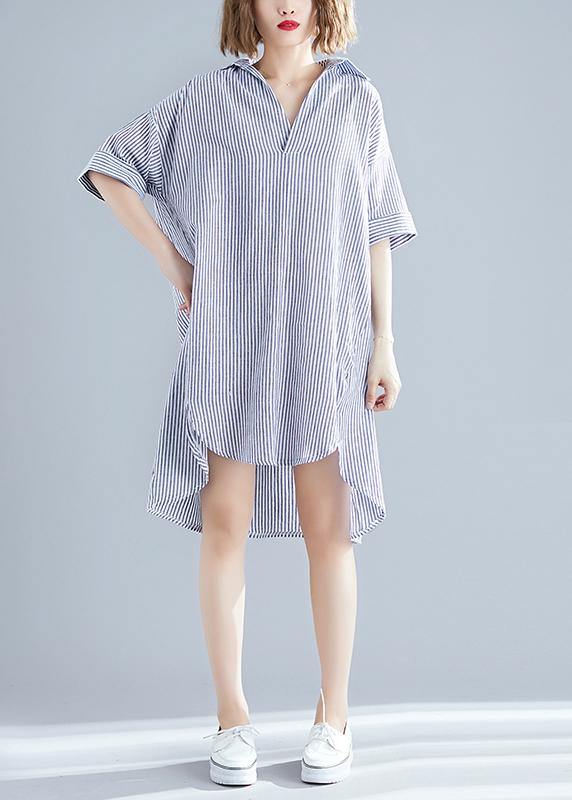 Italian Gray Striped Linen Dress Photography Lapel Asymmetric Midi Summer Dresses