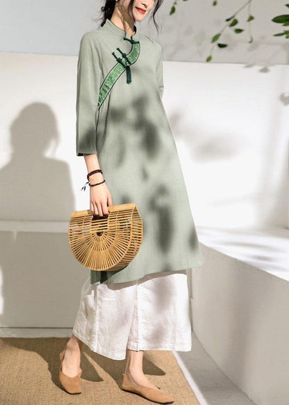 Italian Green Cotton Wardrobes O Neck Embroidery Daily Dresses