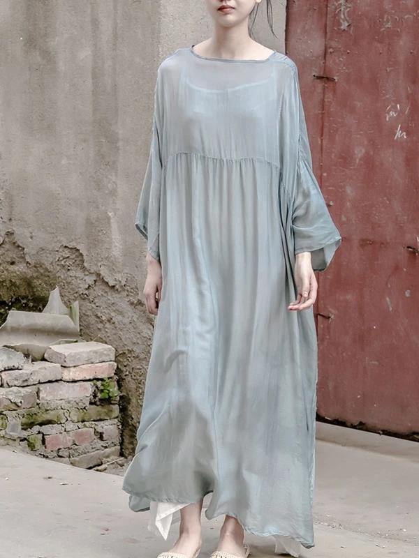 Italian Green Quilting Dresses O Neck Large Hem Traveling Dresses