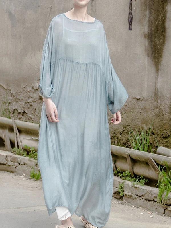 Italian Green Quilting Dresses O Neck Large Hem Traveling Dresses