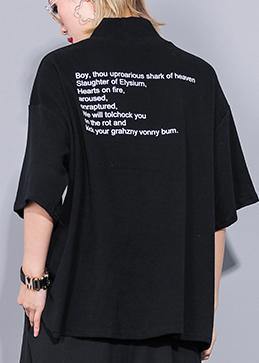 Italian Half Sleeve Cotton Tunic Top Wardrobes Black Print Blouses Stand Collar