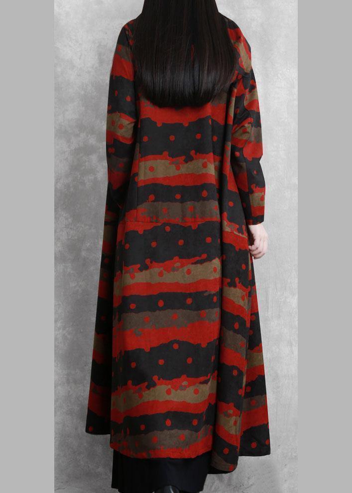 Italian Hooded Button Down Fine Clothes for Red Print Daily Coats