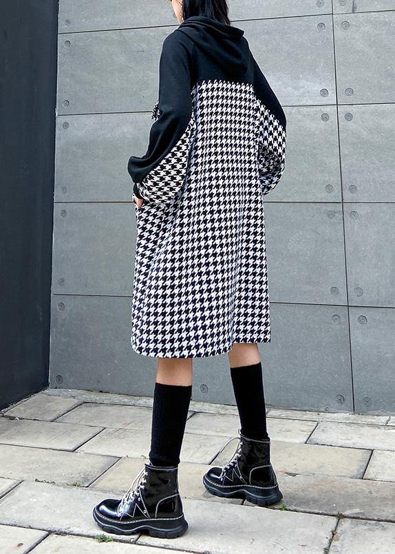 Italian Hooded Cotton Plaid Tunic Dress Inspiration Black Cotton Robes Dresses
