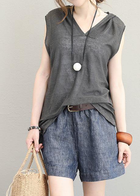 Italian Hooded Cotton Shirts Design Dark Gray Shirts Summer