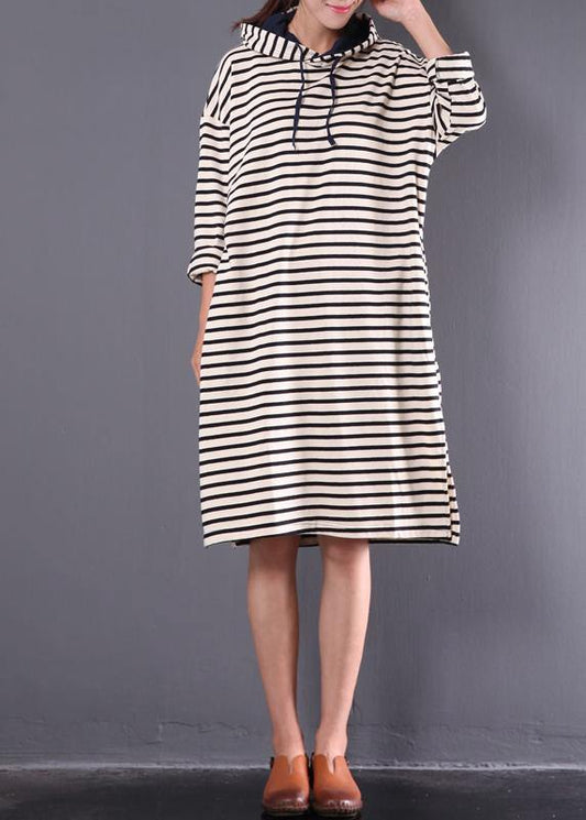 Italian Hooded Drawstring Linen Spring Dresses Ideas Black Striped Dresses