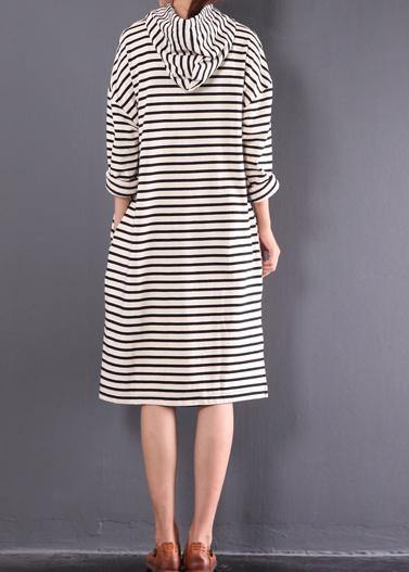 Italian Hooded Drawstring Linen Spring Dresses Ideas Black Striped Dresses