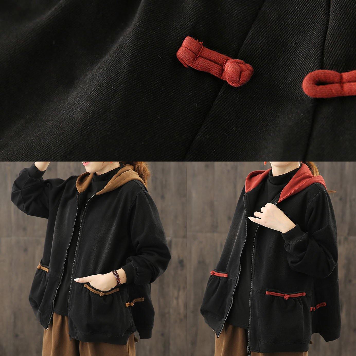 Italian Hooded Zippered Trench Coat Red Tunic Jackets
