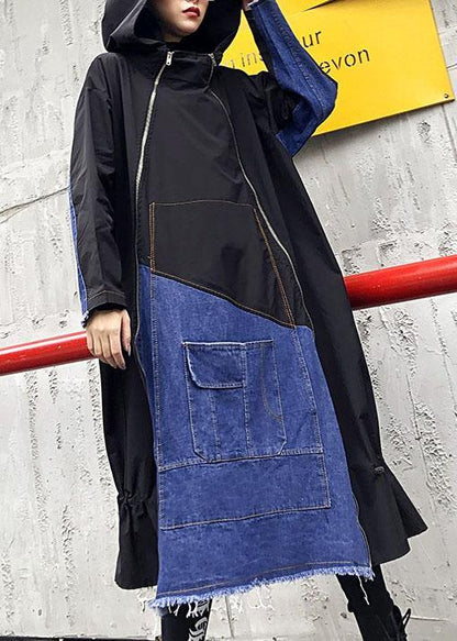 Italian Hooded Zippered Cotton Drawstring Quilting Clothes Runway Black a Line Dress