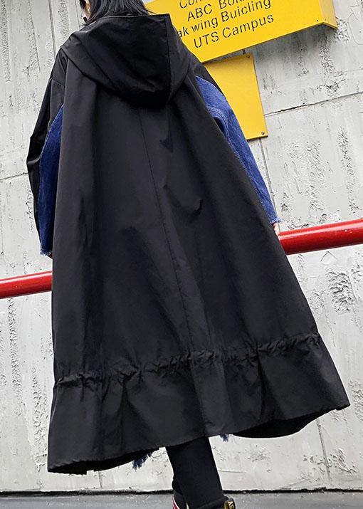 Italian Hooded Zippered Cotton Drawstring Quilting Clothes Runway Black a Line Dress