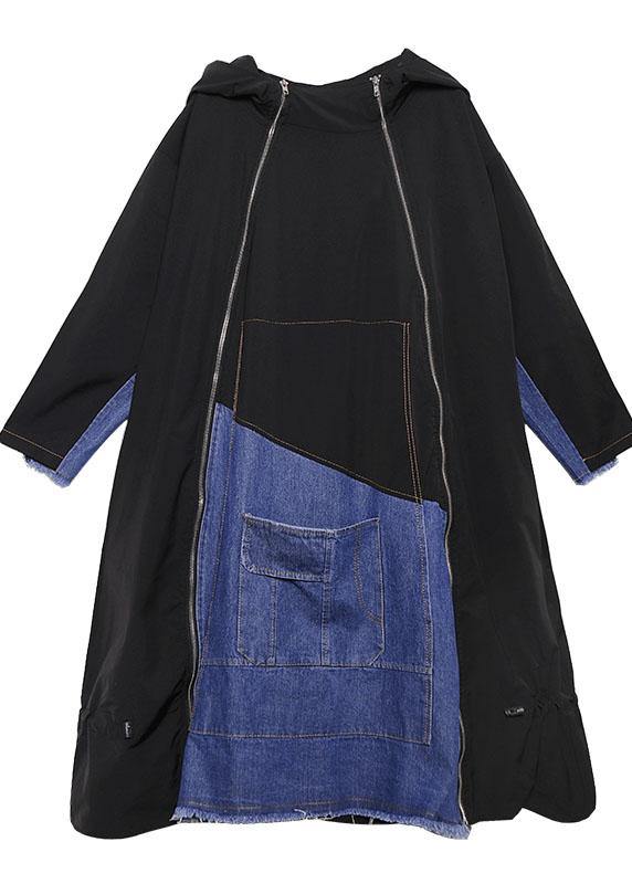 Italian Hooded Zippered Cotton Drawstring Quilting Clothes Runway Black a Line Dress