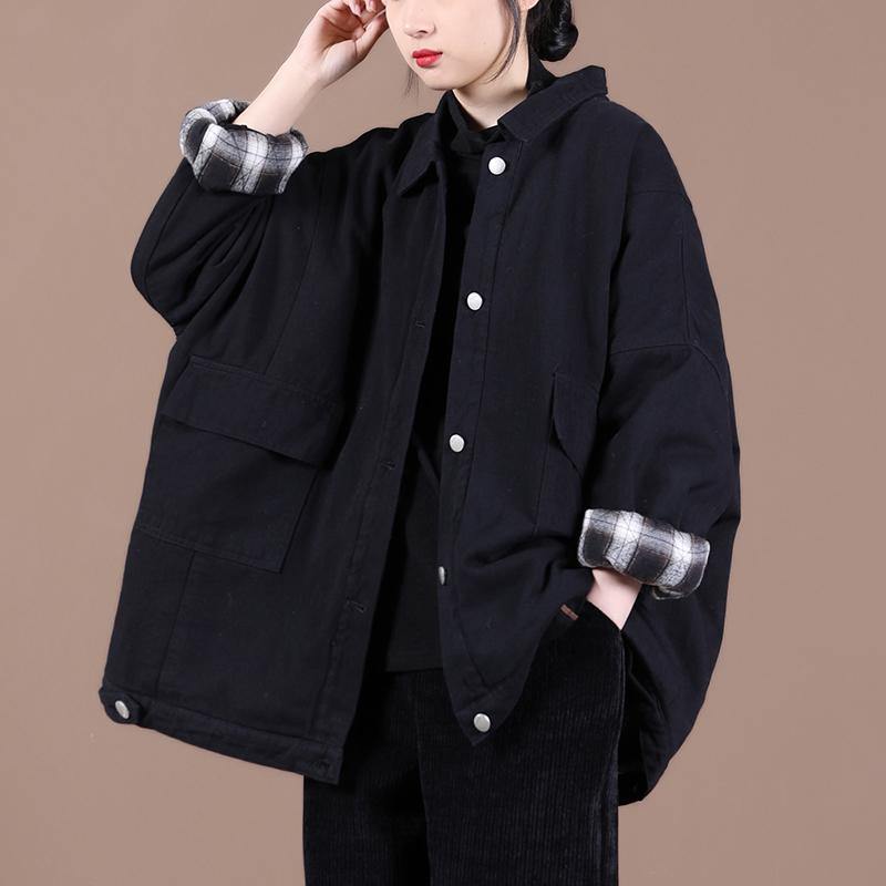 Italian Lapel Button Down Fine Spring Coats Black Loose Outwears