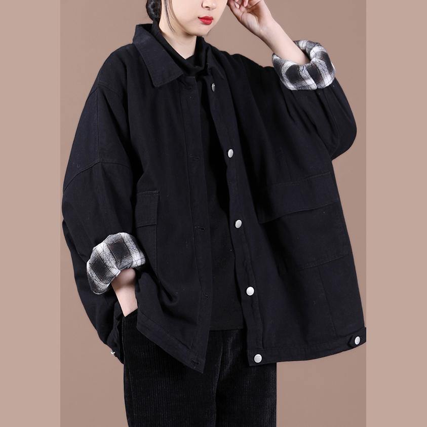 Italian Lapel Button Down Fine Spring Coats Black Loose Outwears