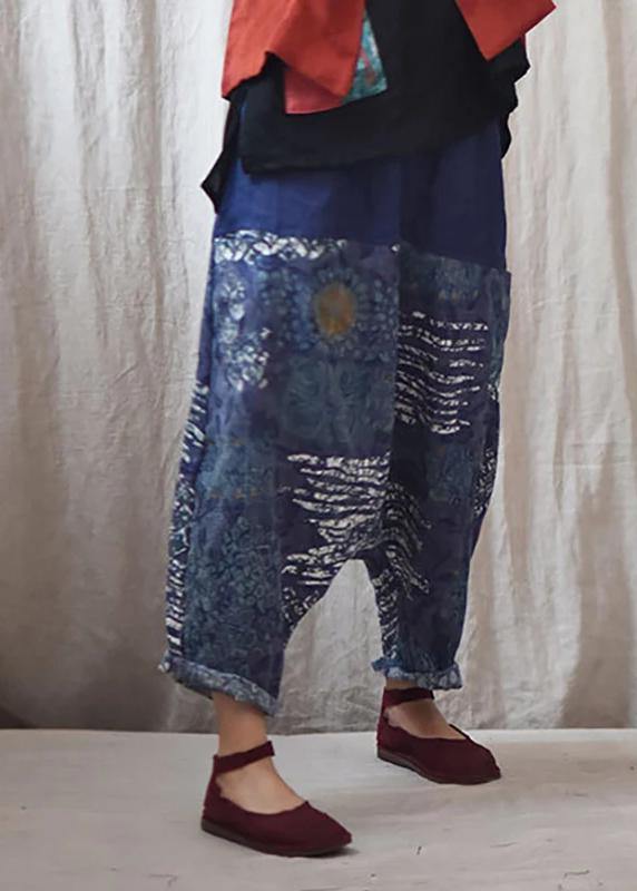 Italian Linen Trousers Printed Low Crotch Harem Pants