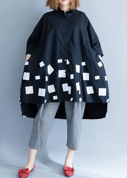 Italian Low High Design Cotton Clothes Cotton Black Prints Blouses Summer