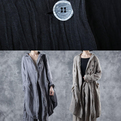 Italian Nude Linen Blouse Lapel Collar Cotton Long Sleeve Coats