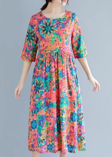 Italian O Neck Half Sleeve Cotton Tunics for Metropolitan Museum Fabrics Red Print Dress Summer
