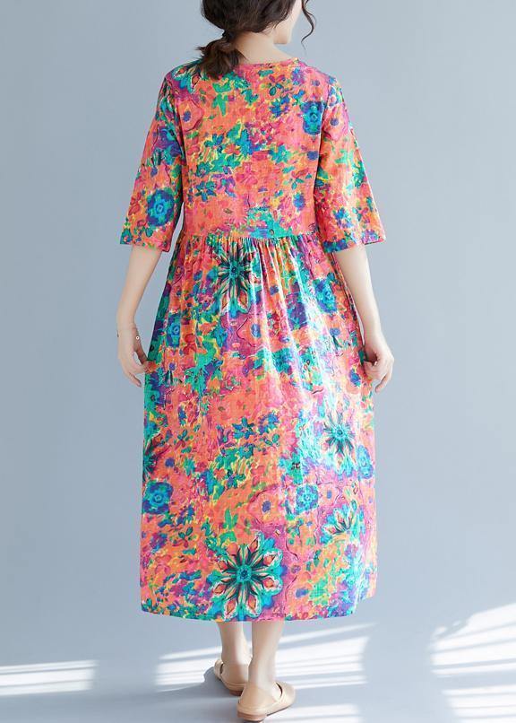Italian O Neck Half Sleeve Cotton Tunics for Metropolitan Museum Fabrics Red Print Dress Summer