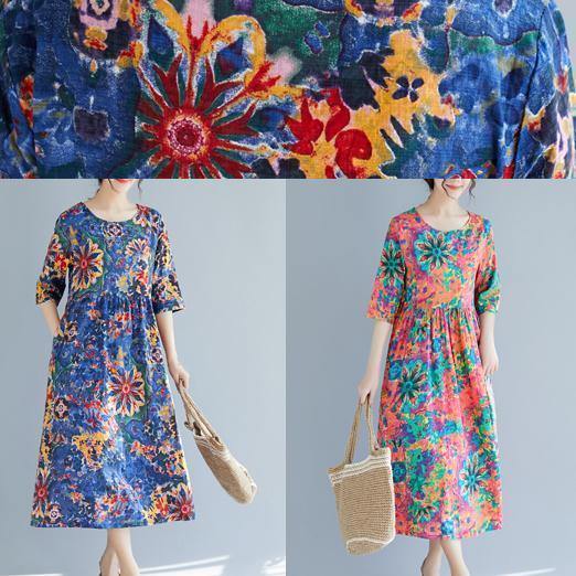 Italian O Neck Half Sleeve Cotton Tunics for Metropolitan Museum Fabrics Red Print Dress Summer