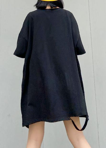 Italian O Neck Hole Cotton Summer Quilting Dresses Catwalk Black Dresses