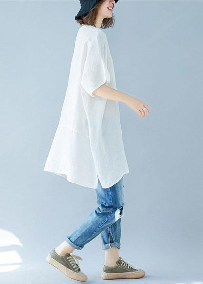Italian O Neck Asymmetric Linen Summer Dresses Photography White Dresses