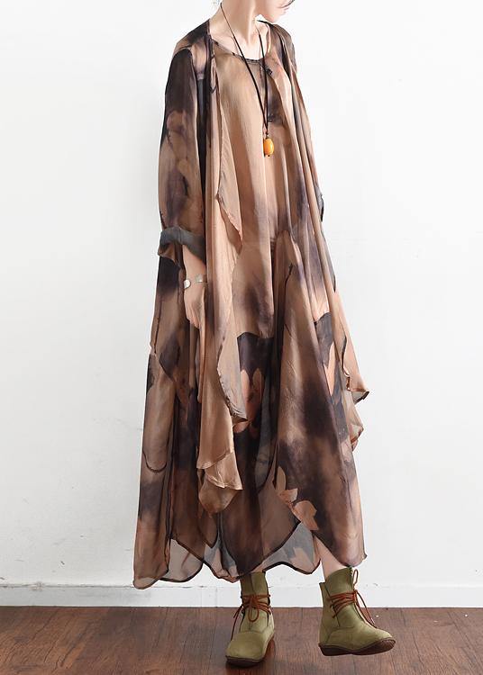 Italian O Neck Asymmetric Quilting Clothes Photography Khaki Print Traveling Dresses