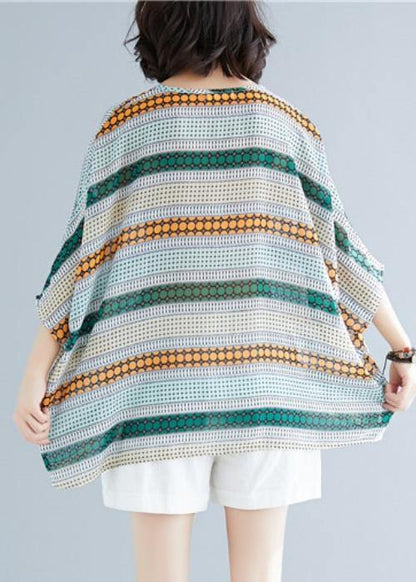Italian O Neck Baggy Chiffon Clothes Striped Loose Blouses