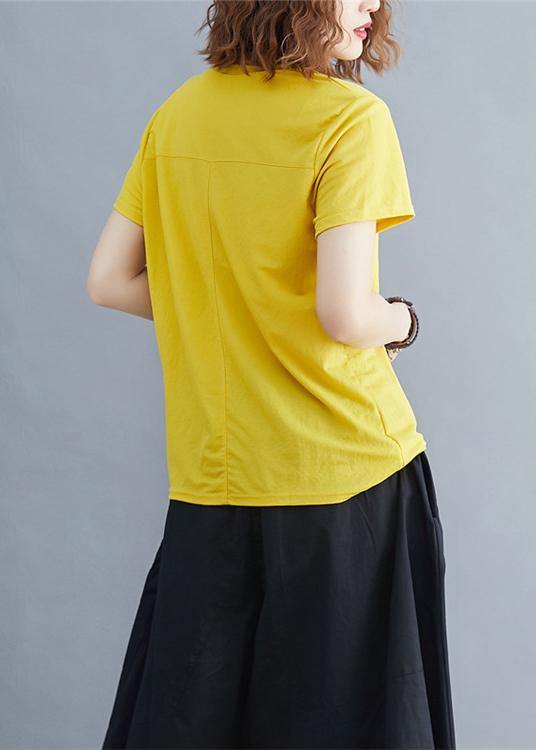 Italian O Neck Cotton Tunic Top Photography Yellow Print Shirts Summer