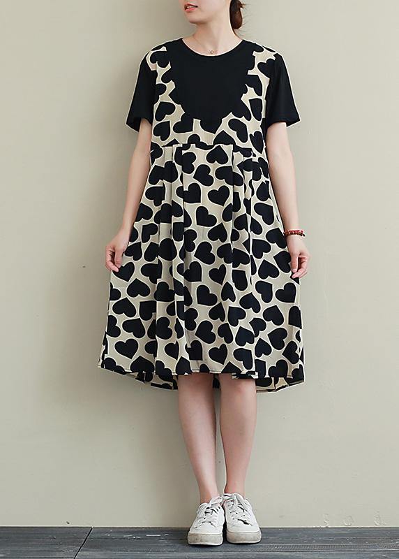 Italian O Neck Patchwork Tunics Catwalk Black Heart Print Dress