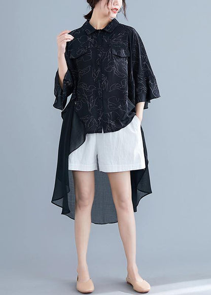 Italian O Neck Patchwork Asymmetric Chiffon Clothes for Black Print Dress Summer