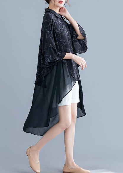 Italian O Neck Patchwork Asymmetric Chiffon Clothes for Black Print Dress Summer