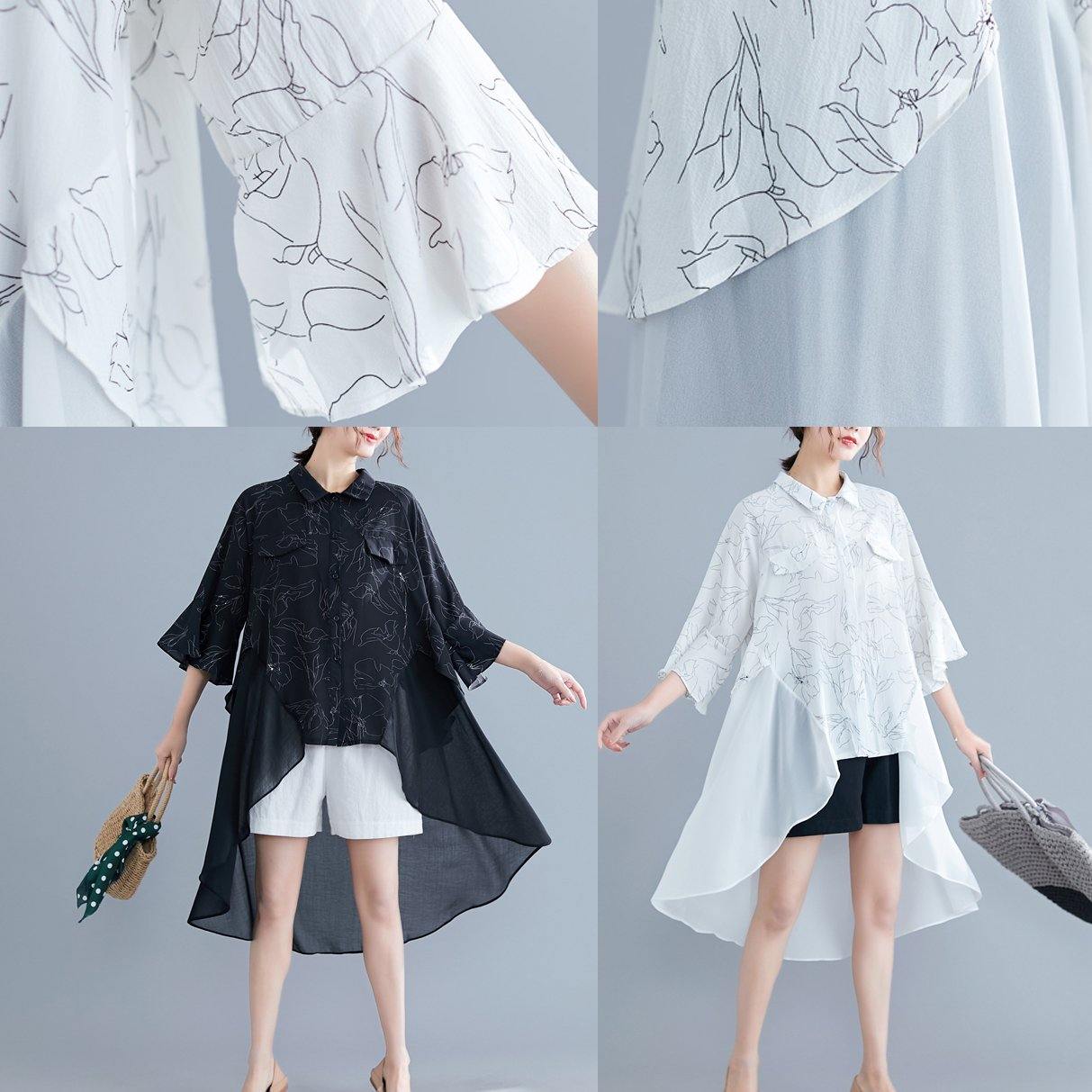 Italian O Neck Patchwork Asymmetric Chiffon Clothes for Black Print Dress Summer