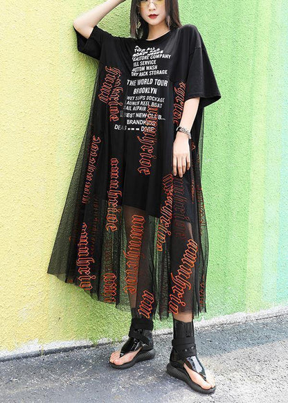 Italian O Neck Patchwork Tulle Cotton Dresses Fabrics Black Print Traveling Dresses Summer