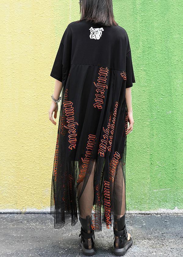 Italian O Neck Patchwork Tulle Cotton Dresses Fabrics Black Print Traveling Dresses Summer