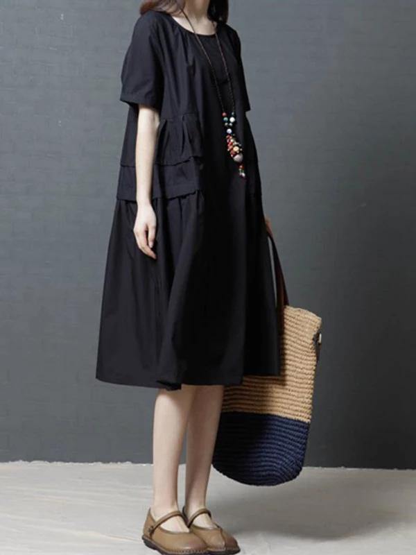 Italian O Neck Pockets Cotton Clothes for Outfits Red Dress