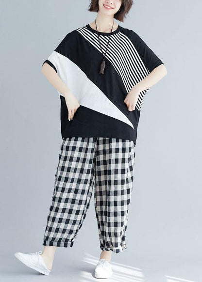 Italian Patchwork Color Cotton Long Shirts Work Black Shirt Summer