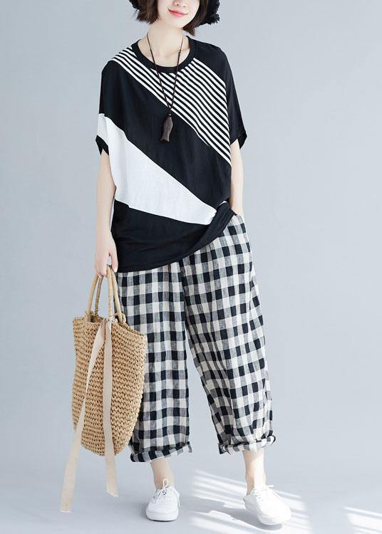 Italian Patchwork Color Cotton Long Shirts Work Black Shirt Summer