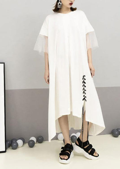 Italian Patchwork Cotton Tunics Sleeve White Maxi Dresses Summer