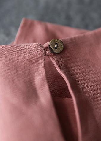 Italian Pink Linen Wardrobes O Neck Patchwork Baggy Summer Dress
