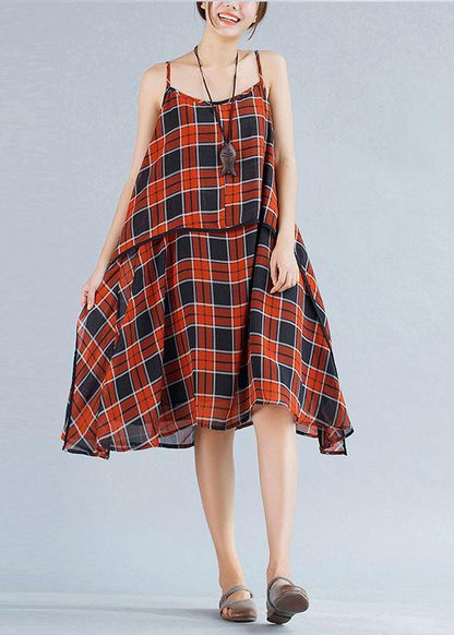 Italian Plaid Chiffon Clothes Sleeve Sleeveless Summer Dresses