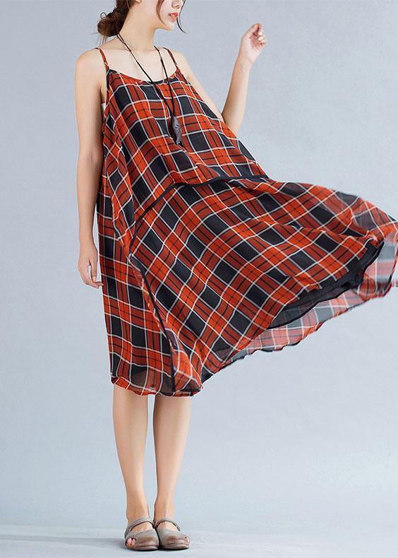 Italian Plaid Chiffon Clothes Sleeve Sleeveless Summer Dresses
