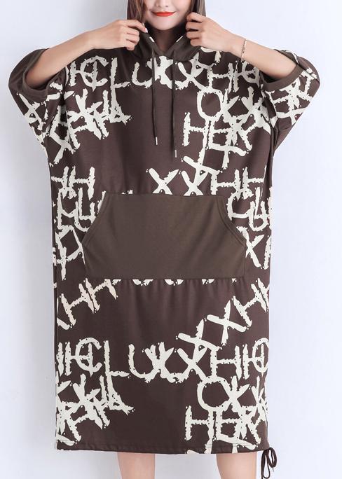 Italian Pockets Cotton Dresses Mom Catwalk Chocolate Print Short Dress Summer